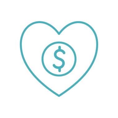 Bağışlama sembolü olarak madeni para taşıyan kalp, şekil ikonu vektör tasarımı