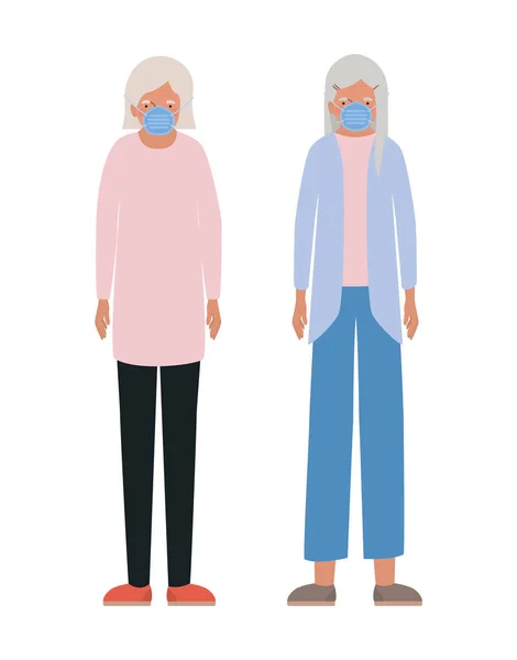 Idős nők maszk ellen Covid 19 vektor tervezés — Stock Vector