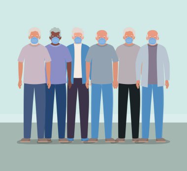 Covid 19 vektör tasarımına karşı maskeli yaşlı adamlar