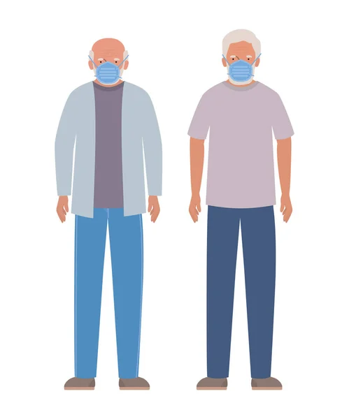 Ηλικιωμένοι άνδρες με μάσκες κατά Covid 19 διανυσματικό σχεδιασμό — Διανυσματικό Αρχείο