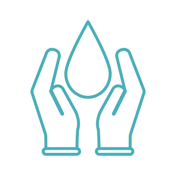Mãos com design de vetor ícone de estilo de linha de gota de água — Vetor de Stock