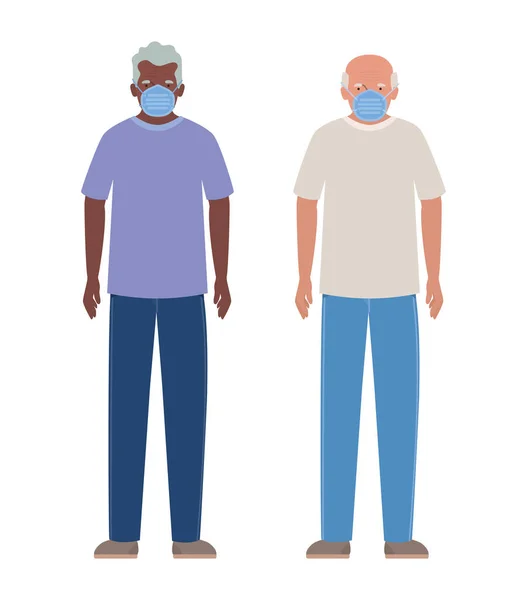 Ηλικιωμένοι άνδρες με μάσκες κατά Covid 19 διανυσματικό σχεδιασμό — Διανυσματικό Αρχείο