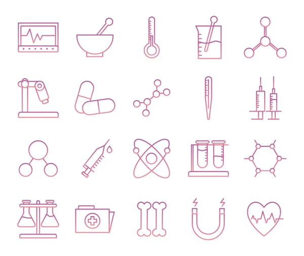 Wetenschap gradiënt stijl pictogram set vector ontwerp — Stockvector