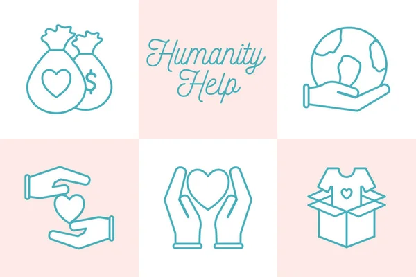 Humanity help line style icon set vector design — Stock Vector