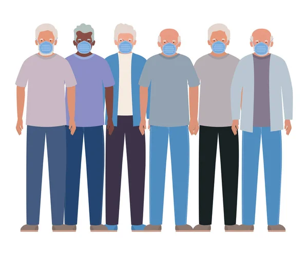 Starsi mężczyźni w maskach przeciwko projektowi wektora Covid 19 — Wektor stockowy