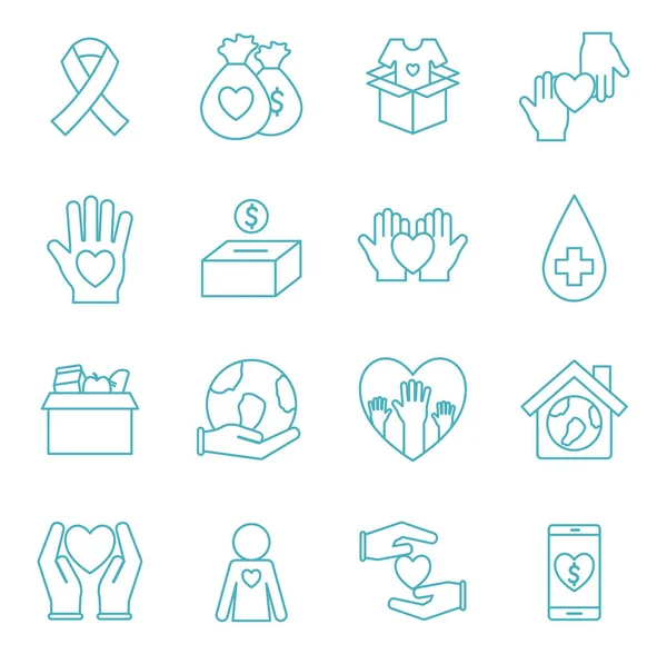 Humanidad ayuda línea estilo icono conjunto vector diseño — Archivo Imágenes Vectoriales