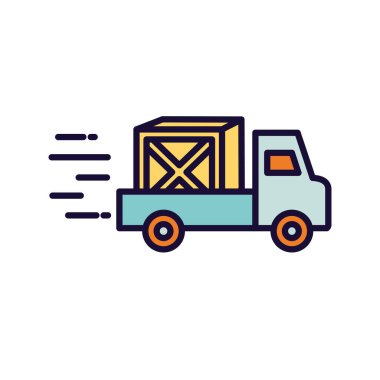 Kamyon hattı üzerinden teslimat kutusu ve biçim ikonu vektör tasarımını doldur