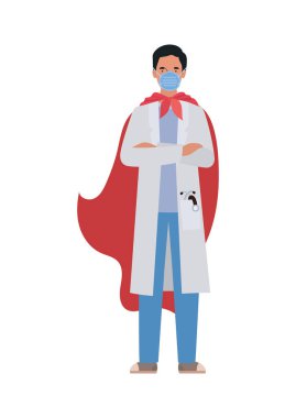 2019 ncov virüs tasarımı karşısında pelerinli bir kahraman doktor.