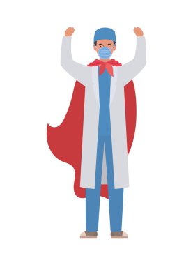 2019 ncov virüs tasarımı karşısında pelerinli bir kahraman doktor.
