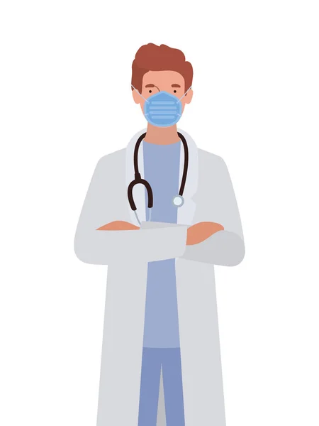Homme médecin avec masque contre 2019 conception vectorielle virus ncov — Image vectorielle