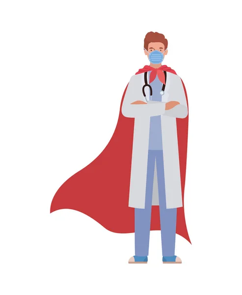 Man doctor hero with cape against 2019 ncov virus vector design — Stock Vector