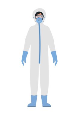 Covid 19 vektör tasarımına karşı koruyucu gözlüklü ve maskeli bir doktor.