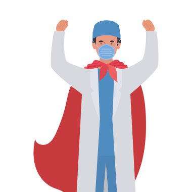 2019 ncov virüs tasarımı karşısında pelerinli bir kahraman doktor.