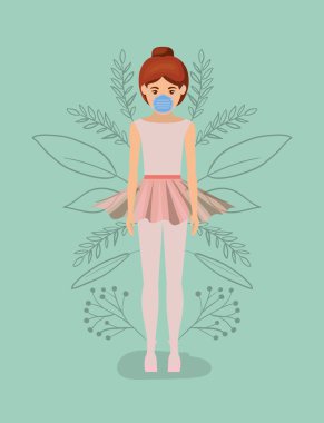 2019 ncov virüs vektör tasarımına karşı maskeli kadın dansçı