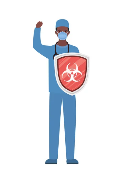 Man doctor hero with shield against 2019 ncov virus vector design — Stock Vector