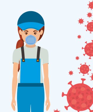 2019 ncov virüs vektör tasarımına karşı maskeli kadın bahçıvan