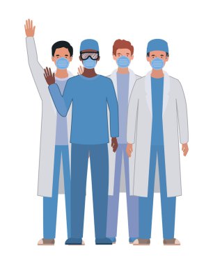 Üniformalı ve maskeli erkek doktorlar vektör tasarımı