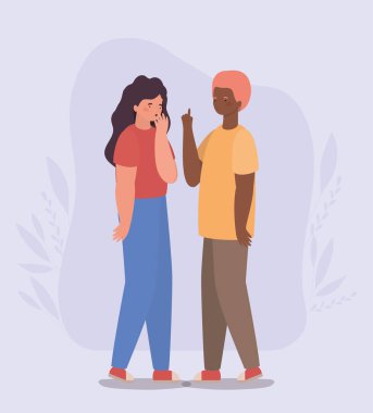 Kız ve erkek karikatür avatarları ve öksürük vektörü tasarımı.