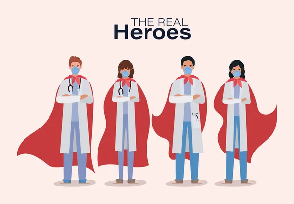 men and women doctors heroes with capes against 2019 ncov virus vector design