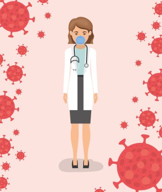 2019 ncov virüs tasarımı karşısında maskeli ve üniformalı kadın doktor