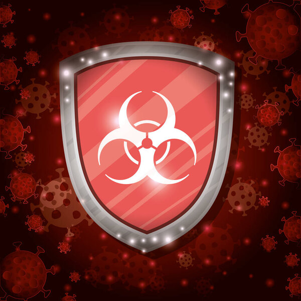 Опасный щит перед дизайном вектора вируса Covid 19
