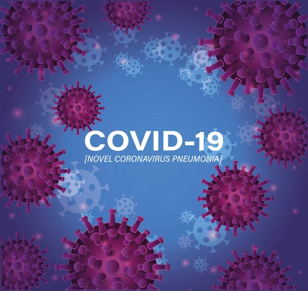 Covid 19 novel coronavirus pneumonia di depan desain vektor latar belakang virus - Stok Vektor