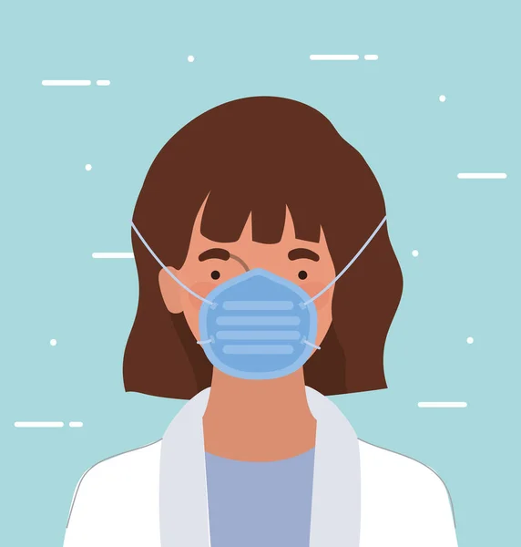 Mulher médico com máscara contra 2019 ncov vetor de vírus design — Vetor de Stock