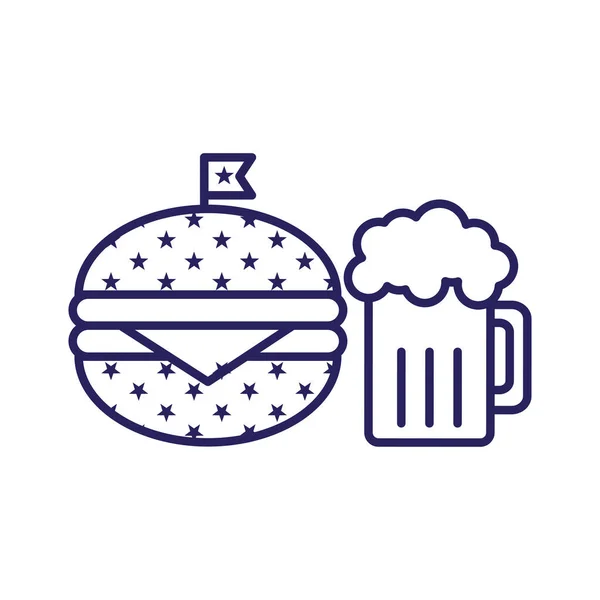 Hamburguesa aislada y diseño de vectores de estilo de línea de cerveza icono — Archivo Imágenes Vectoriales