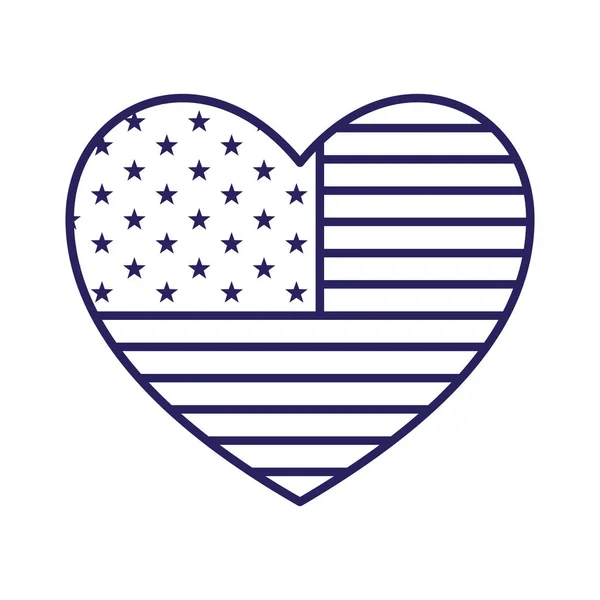 Aislado EE.UU. bandera corazón línea estilo icono vector diseño — Vector de stock