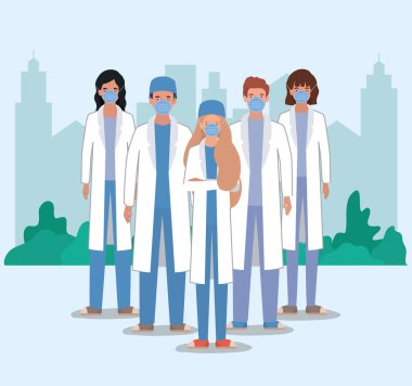 2019 ncov virüs vektör tasarımına karşı maskeli kadın ve erkekler