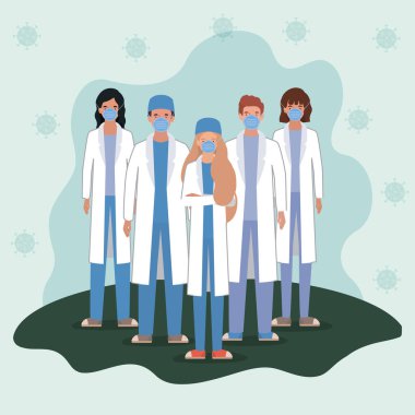 2019 ncov virüs vektör tasarımına karşı maskeli kadın ve erkekler