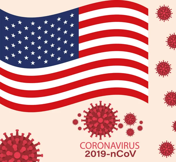 Coronavirus 2019 nCov和usa标志矢量设计 — 图库矢量图片