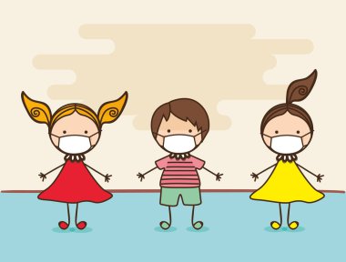 2019 ncov virüs tasarımı karşısında maskeli kızlar ve oğlanlar