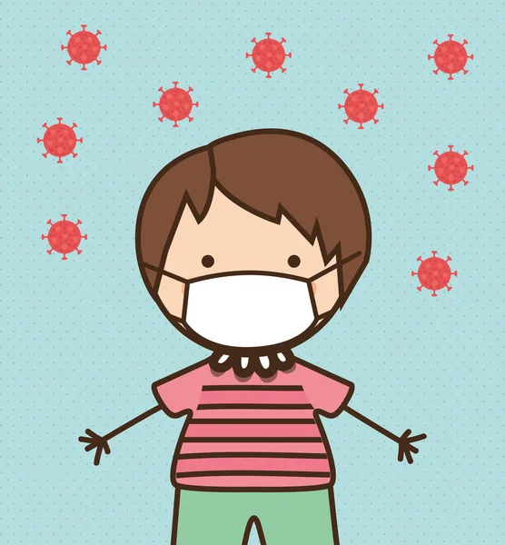 Boy kid with mask against 2019 ncov virus vector design