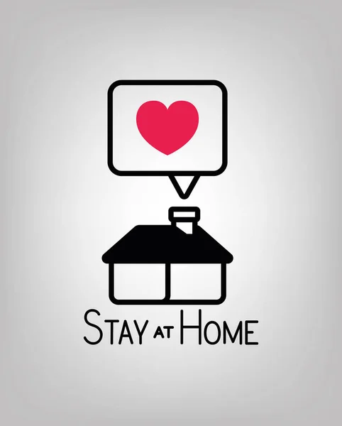 Bleiben Sie zu Hause Text mit Haus Herz und Blasenvektordesign — Stockvektor