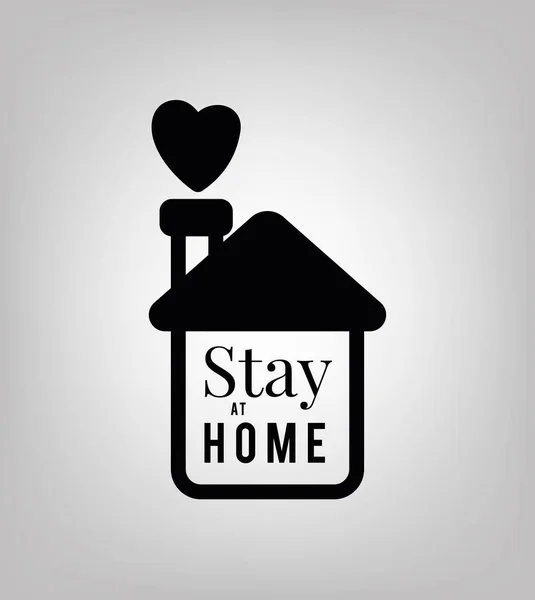 Rester à la maison texte avec design maison et vecteur coeur — Image vectorielle