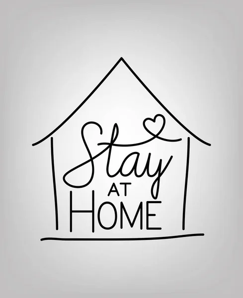 Stay at home text with house and heart vector design — Stock Vector