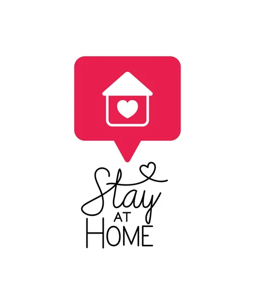 Bleiben Sie zu Hause Text mit Haus Herz und Blasenvektordesign — Stockvektor