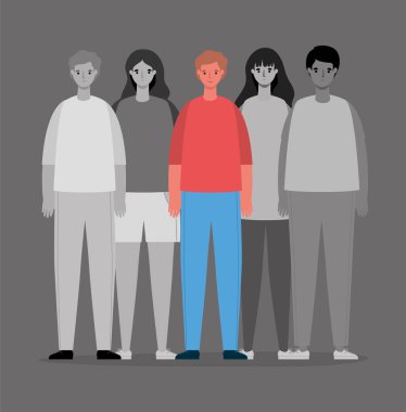 Siyah ve beyaz insan grup vektör tasarımı arasındaki insan avatarı