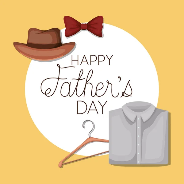 Happy otců den a motýlek závěs klobouk a košile vektor design — Stockový vektor