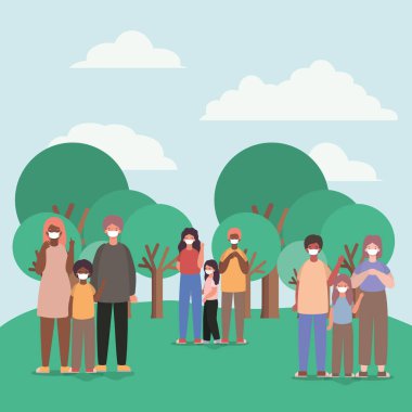 Park vektör tasarımında maskeli aileler