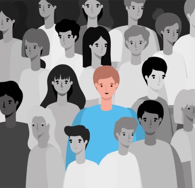 Siyah ve beyaz insan grup vektör tasarımı arasındaki insan avatarı