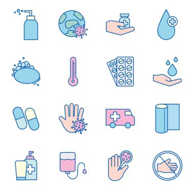 Covid 19 virüs hattı ve biçim simgesi vektör dizaynını doldur