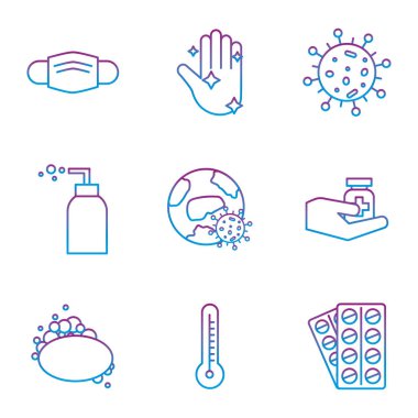 Covid 19 virüs gradyan çizgi simgesi vektör tasarımı