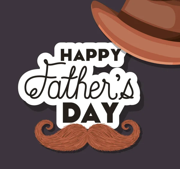Šťastný Den otců klobouk a knír vektorový design — Stockový vektor