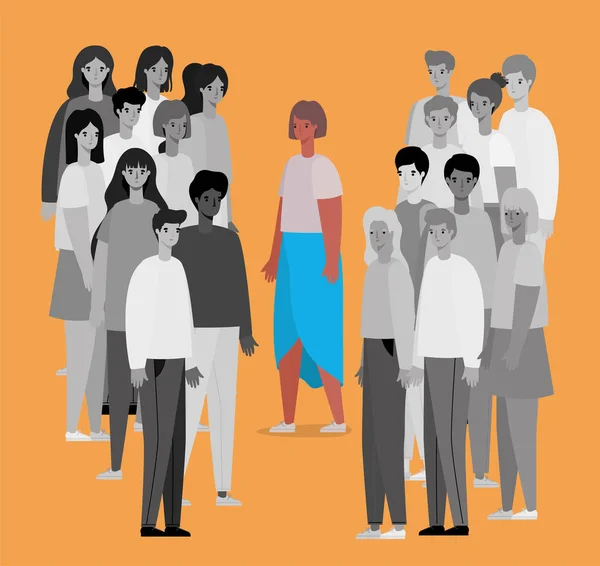 Sosyal uzaklık vektör tasarımını temsil eden siyah ve beyaz kadın avatarı — Stok Vektör