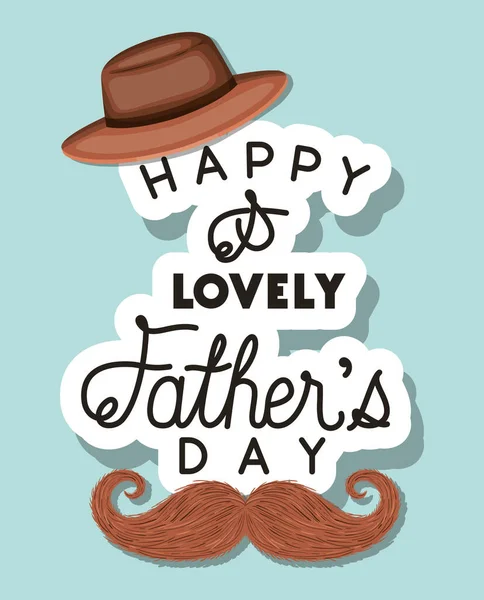 Happy and lovely fathers day mustache and hat vector design — Stock Vector