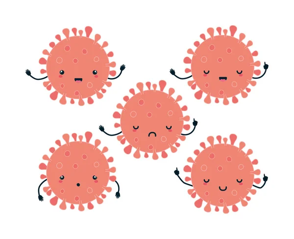 Covid 19 dibujos animados de virus con diseño de vectores de manos — Vector de stock