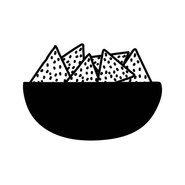 Nachos içinde kase siluet biçim ikon vektör tasarımı
