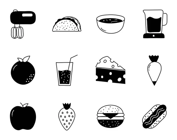 Silueta de alimentos icono de estilo conjunto de diseño de vectores — Vector de stock